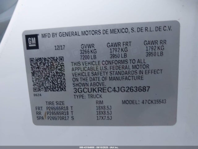 3GCUKREC4JG263687 Chevrolet l83 - sidi: spark ignited direct injection, vvt: variable valve timing, afm, e85 max, alum