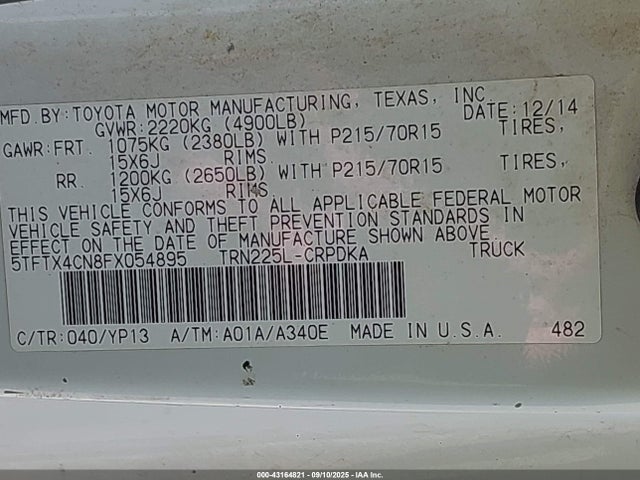 Toyota 2tr-fe 2015 5TFTX4CN8FX054895 Image 9