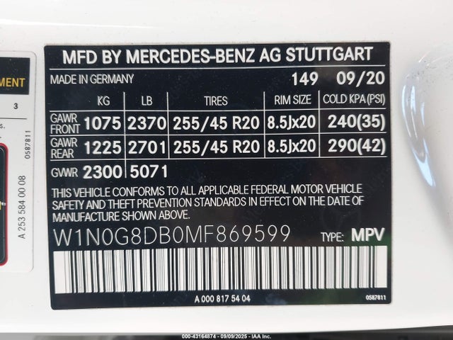 W1N0G8DB0MF869599 Mercedes-Benz m264