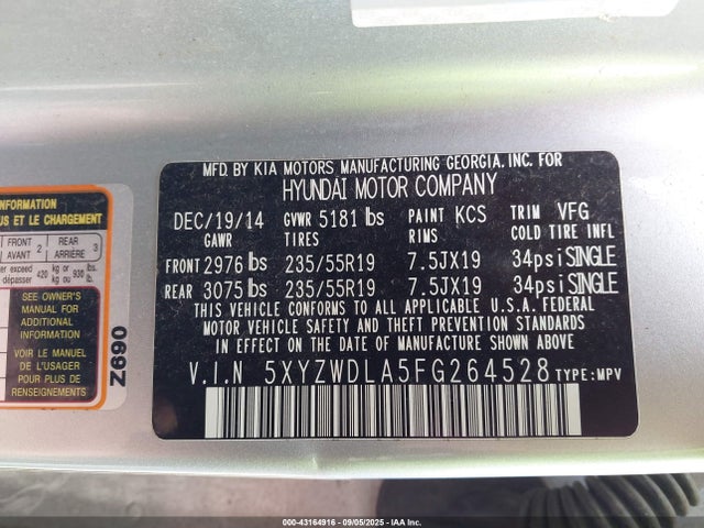 5XYZWDLA5FG264528 Hyundai dohc t-gdi theta-ii