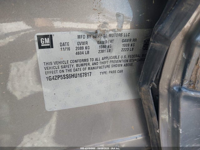 1G4ZP5SS6HU167817 Buick lgx -di: direct injection - vvt: variable valve timing - alum - gen 2