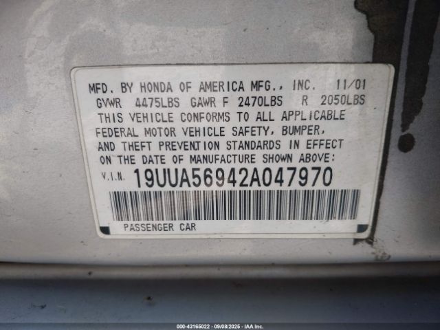 2002 ACURA TL 19UUA56942A047970 Photo 8