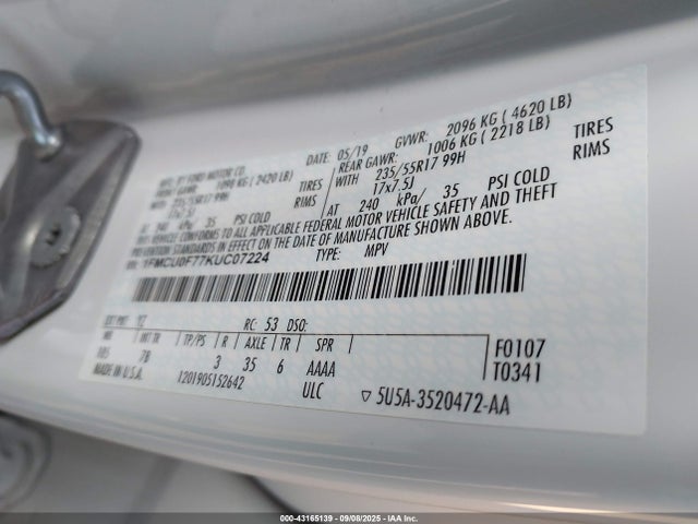 Ford 2.5l i-vct 2019 1FMCU0F77KUC07224 Image 9