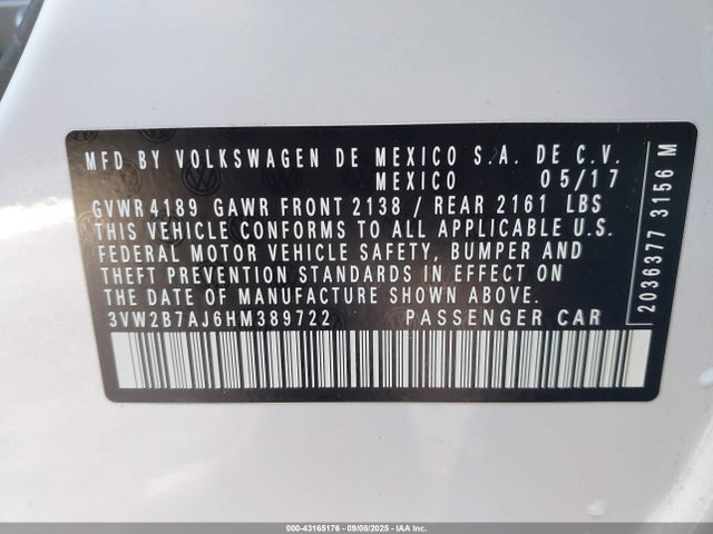 3VW2B7AJ6HM389722 Volkswagen 1.4 tsi