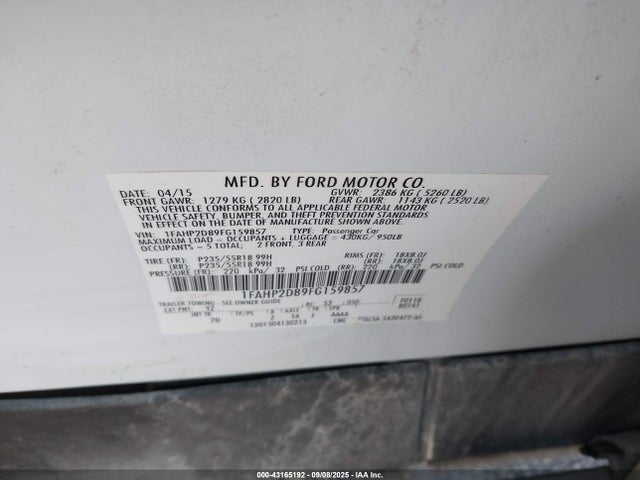 1FAHP2D89FG159857 Ford Taurus