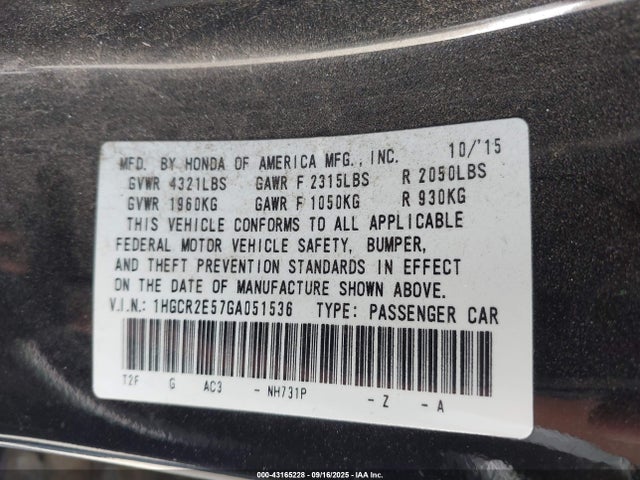 1HGCR2E57GA051536 Honda k24w1