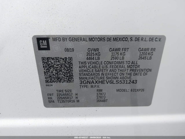 3GNAXHEV6LS531243 Chevrolet lyx - direct injection, vvt, fgt, turbo, alum, gen1