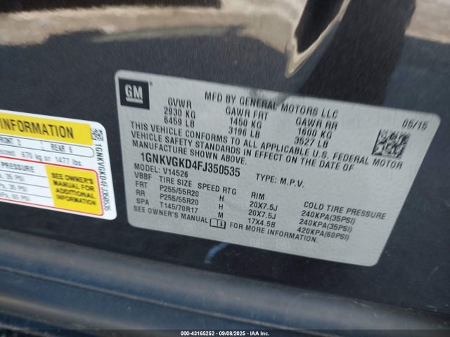 Chevrolet llt 2015 1GNKVGKD4FJ350535 Image 9