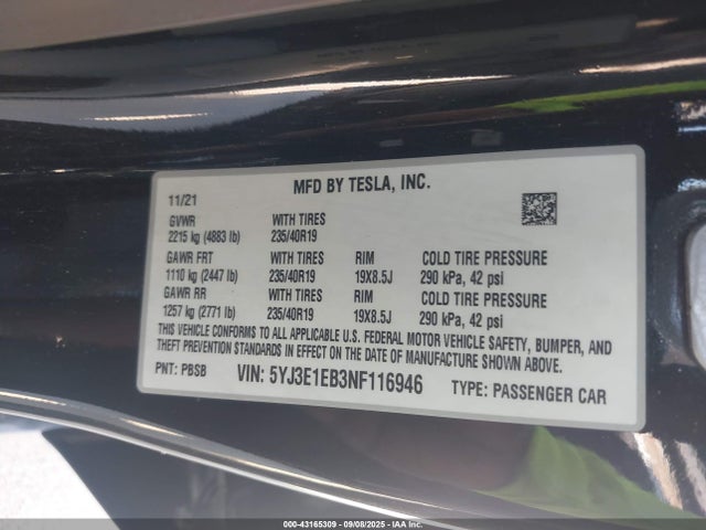 2022 TESLA MODEL 3 5YJ3E1EB3NF116946 Photo 8