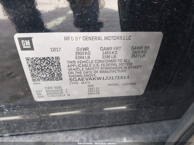 5GAEVAKW1JJ171514 Buick lfy - spark ignited direct injection, atss, gen1