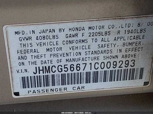 2001 HONDA ACCORD SDN JHMCG56671C009293 Photo 8