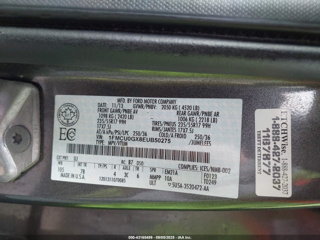 Aukcja sprzedaży 2014 Ford Escape Se, vin: 1FMCU0GX8EUB50275, numer aukcji: 43165499
