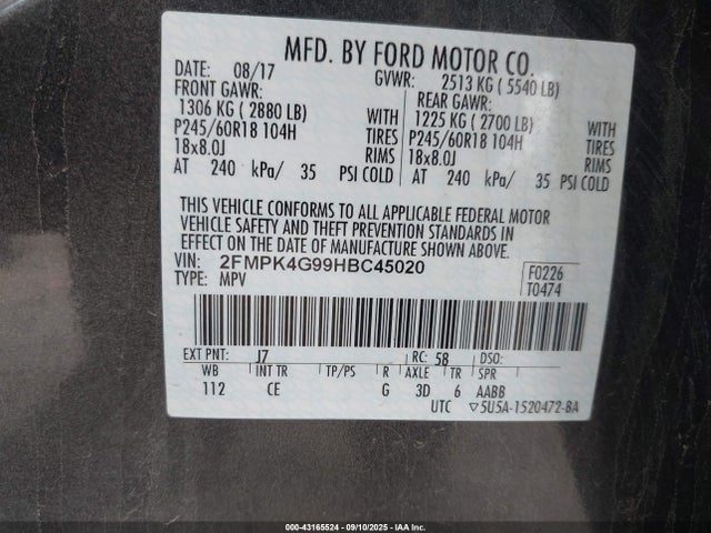 Ford 2.0l gtdi 2017 2FMPK4G99HBC45020 Image 9