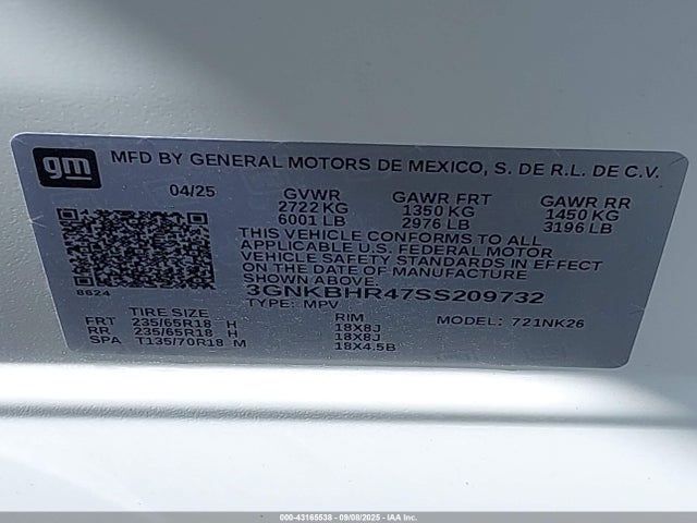 Chevrolet lsy 2025 3GNKBHR47SS209732 Image 9