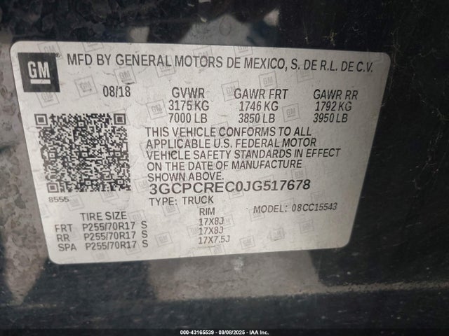 3GCPCREC0JG517678 Chevrolet l83 - sidi: spark ignited direct injection, vvt: variable valve timing, afm, e85 max, alum