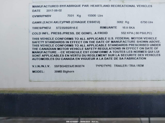 5SFBG4223JE363274 Heartland Rvs 2018