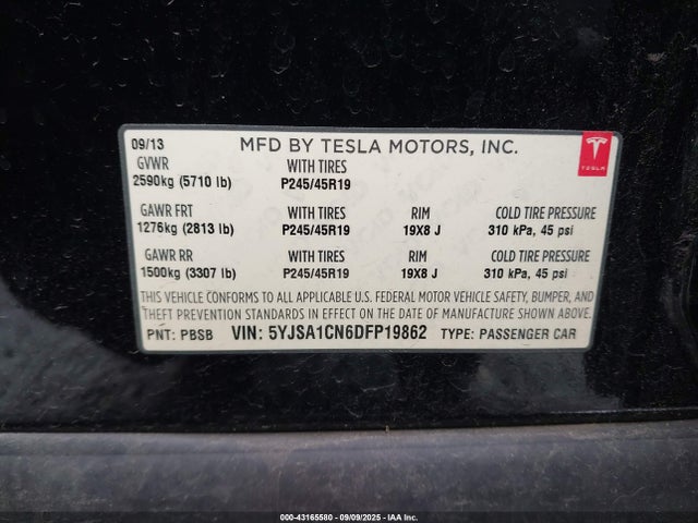 2013 TESLA MODEL S 5YJSA1CN6DFP19862 Photo 8