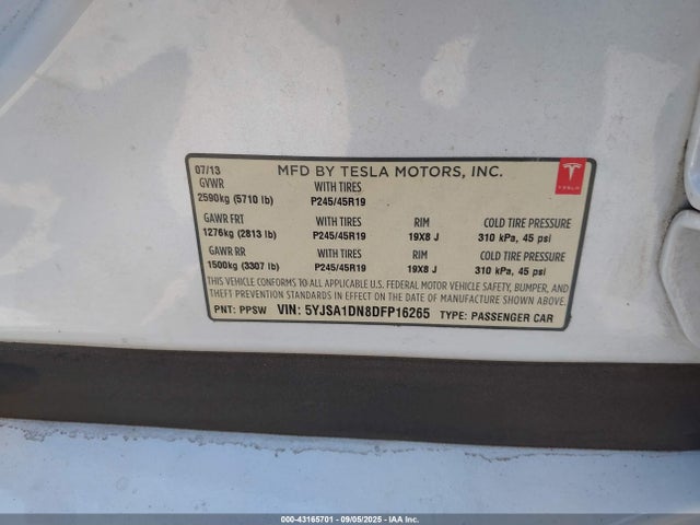 2013 TESLA MODEL S 5YJSA1DN8DFP16265 Photo 8