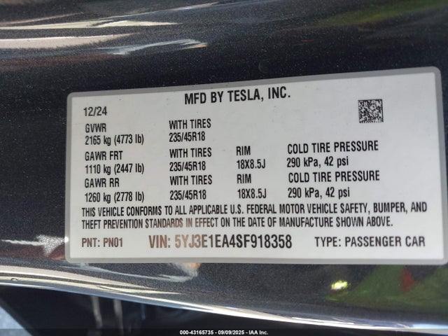 2025 TESLA MODEL 3 5YJ3E1EA4SF918358 Photo 8