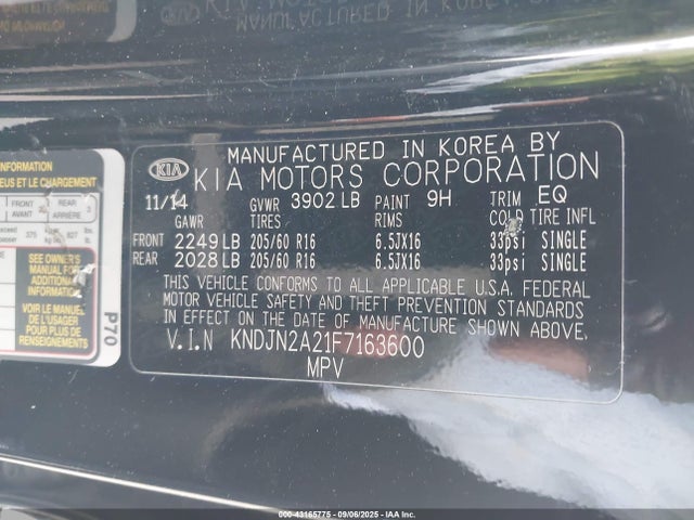 KIA dohc gdi gamma 2015 KNDJN2A21F7163600 Image 9