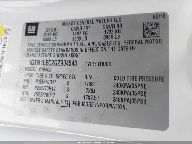 1GTN1LEC2GZ904543 GMC l83 - sidi, vvt, afm, e85 max, aluminum