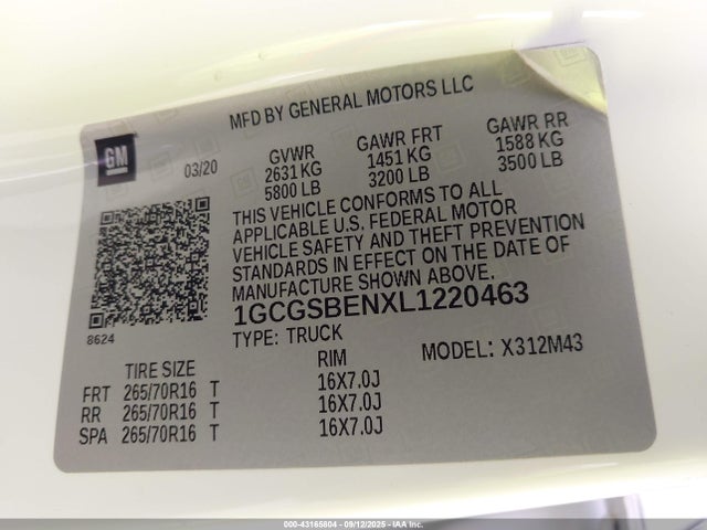 1GCGSBENXL1220463 Chevrolet lg2 - di: direct injection, vvt: variable valve timing, alum, var2, gen2