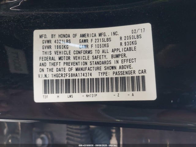 1HGCR2F58HA174374 Honda k24w1