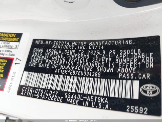 4T1BK1EB7EU094389 Toyota 2gr-fe