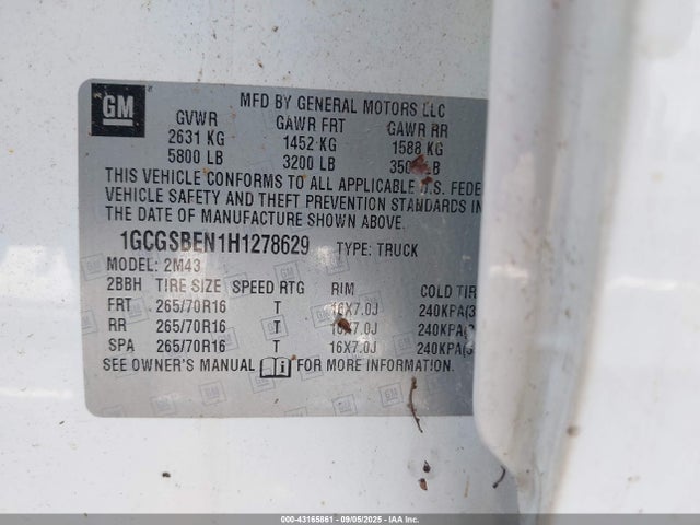 1GCGSBEN1H1278629 Chevrolet lg2 - di: direct injection, vvt: variable valve timing, alum, var2, gen2
