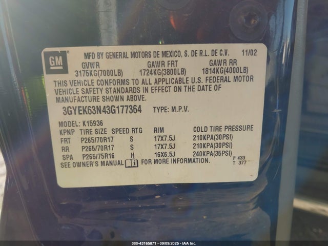 2003 CADILLAC ESCALADE EXT 3GYEK63N43G177364 Photo 8