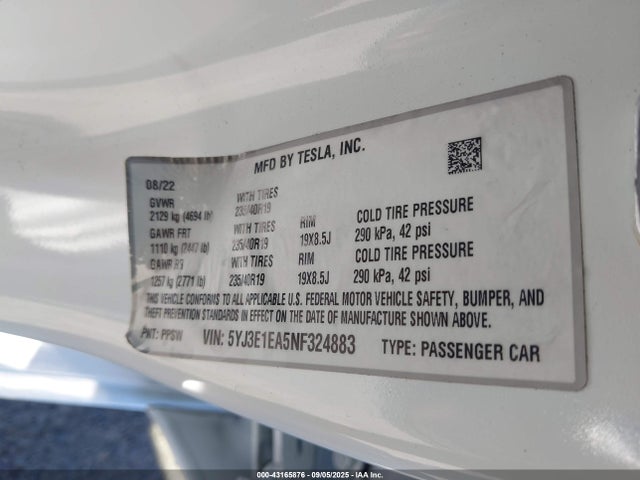 2022 TESLA MODEL 3 5YJ3E1EA5NF324883 Photo 8