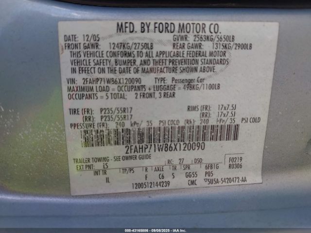 2006 FORD CROWN VICTORIA 2FAHP71W86X120090 Photo 8