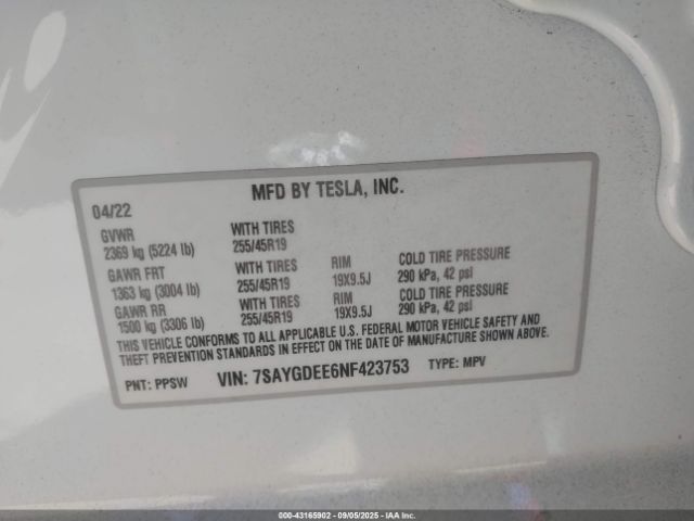 2022 TESLA MODEL Y 7SAYGDEE6NF423753 Photo 8