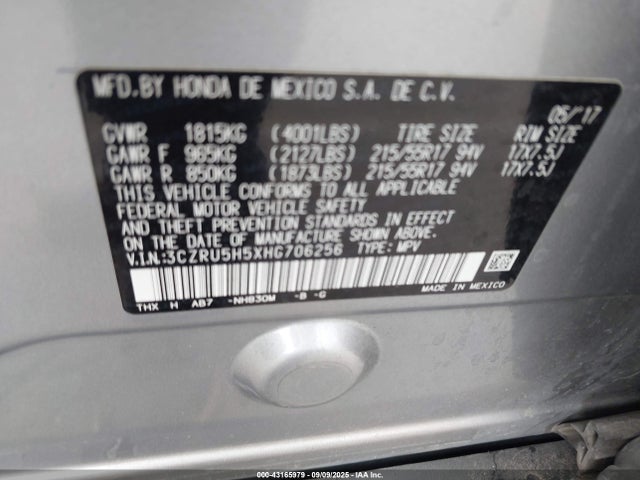 3CZRU5H5XHG706256 Honda r18z9