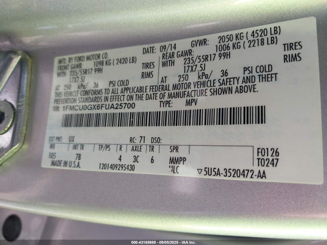 1FMCU0GX6FUA25700 Ford 2015