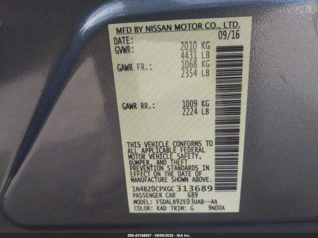 1N4BZ0CPXGC313689 Nissan 2016