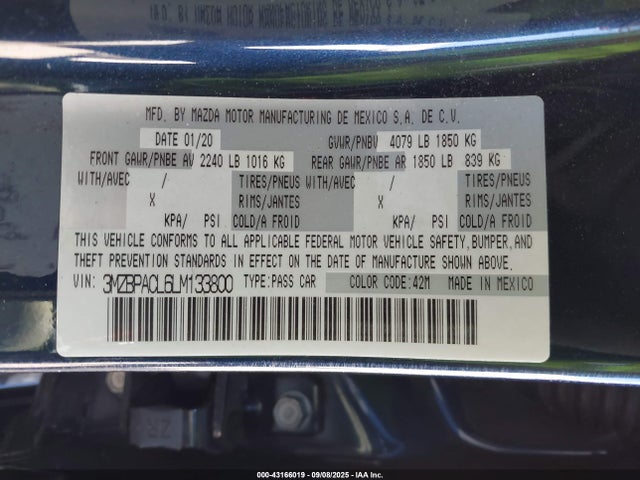 Mazda py 2020 3MZBPACL6LM133800 Image 9