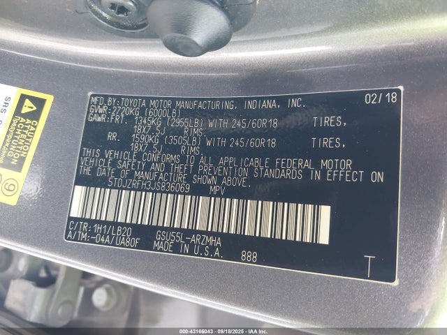 5TDJZRFH3JS836069 Toyota 2gr-fks