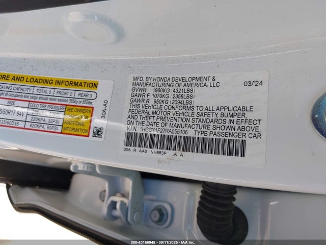 1HGCY1F27RA055106 Honda l15be