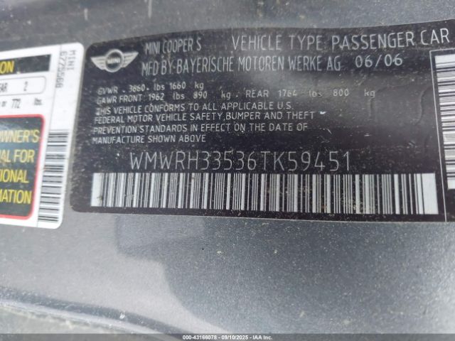 2006 MINI COOPER S WMWRH33536TK59451 Photo 8