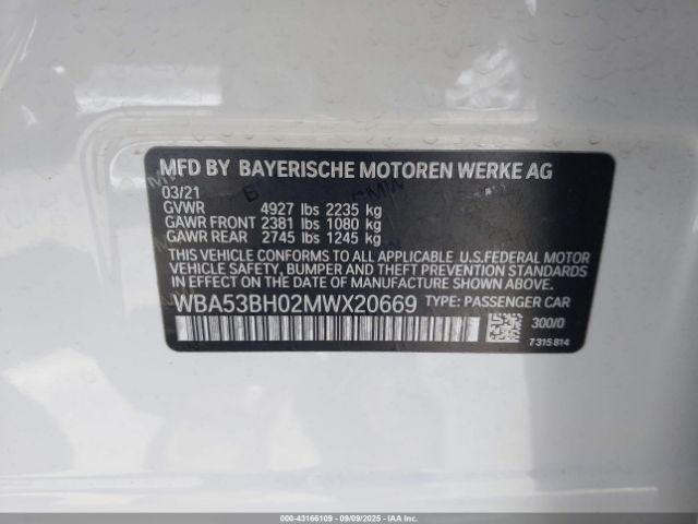 2021 BMW 530I WBA53BH02MWX20669 Photo 8