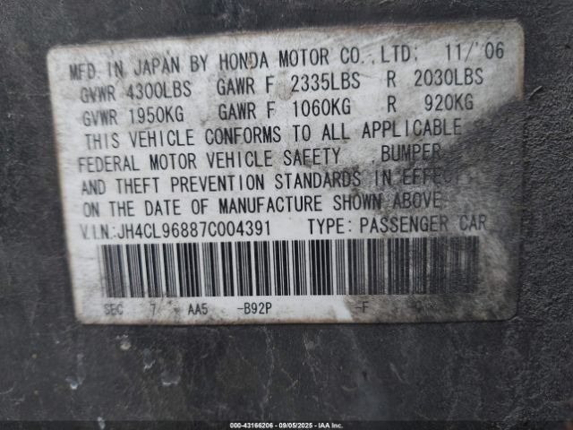 2007 ACURA TSX JH4CL96887C004391 Photo 8
