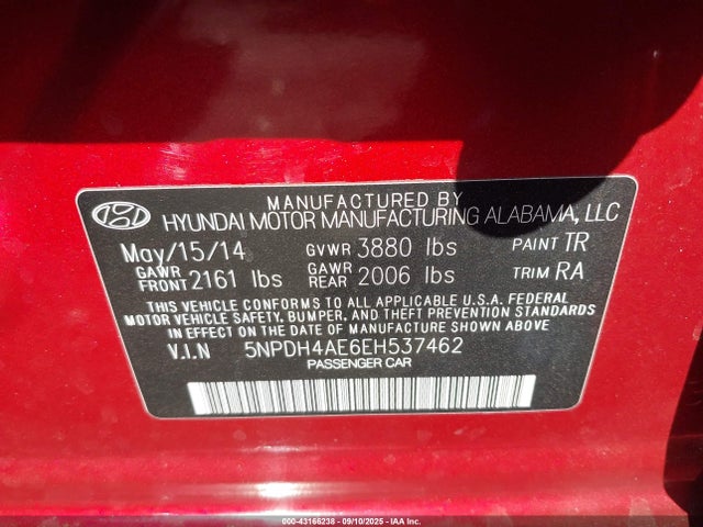 Hyundai dohc mpi nu 2014 5NPDH4AE6EH537462 Image 9