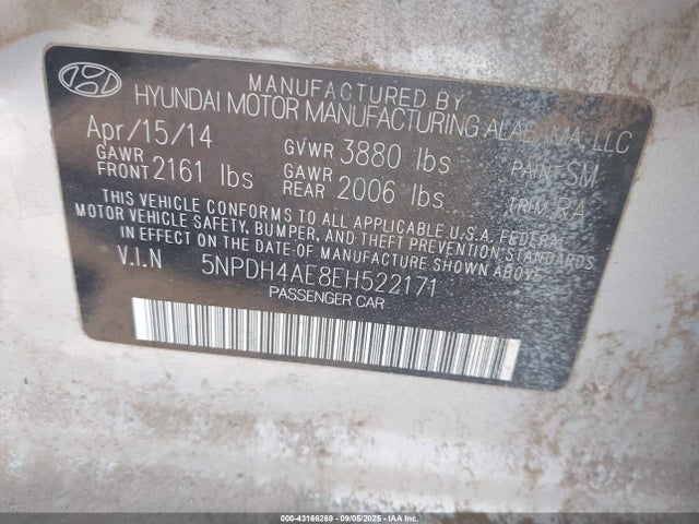 Hyundai dohc mpi nu 2014 5NPDH4AE8EH522171 Image 9
