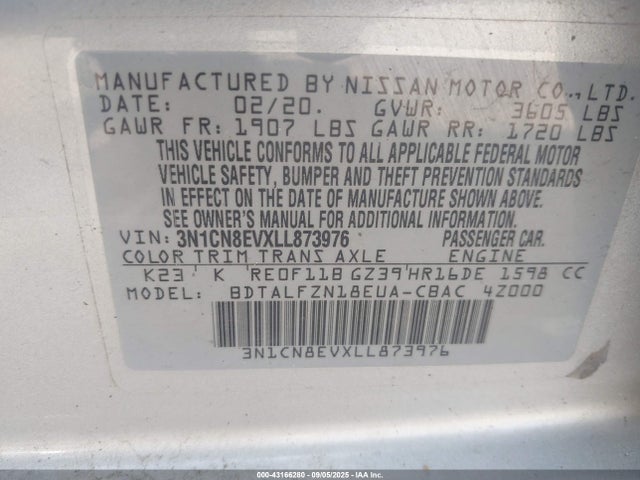 3N1CN8EVXLL873976 Nissan 2020