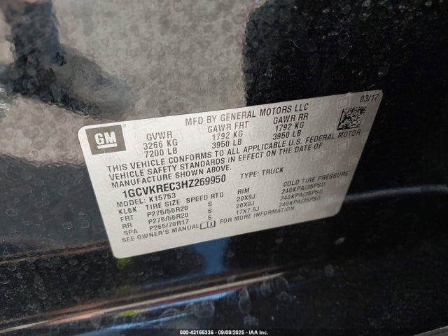 1GCVKREC3HZ269950 Chevrolet l83 - sidi: spark ignited direct injection, vvt: variable valve timing, afm, e85 max, alum