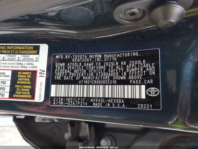 Toyota 2ar-fxe+2jm 2016 4T1BD1EB9GU055316 Image 9