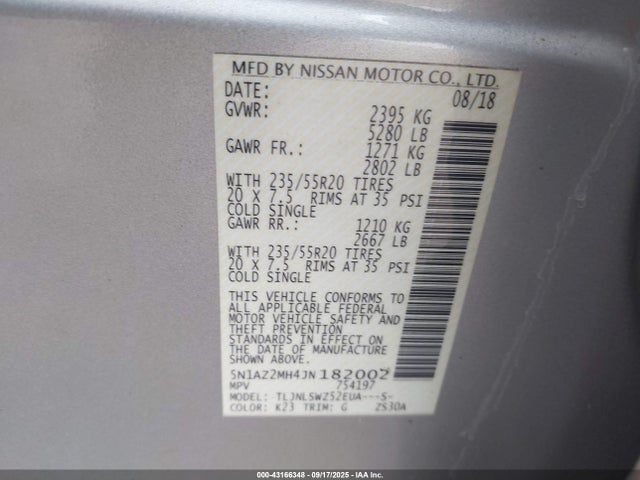 Nissan Murano 2018 5N1AZ2MH4JN182002 Image 9