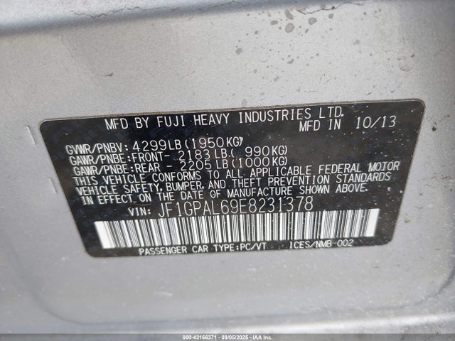 JF1GPAL69E8231378 Subaru 2014