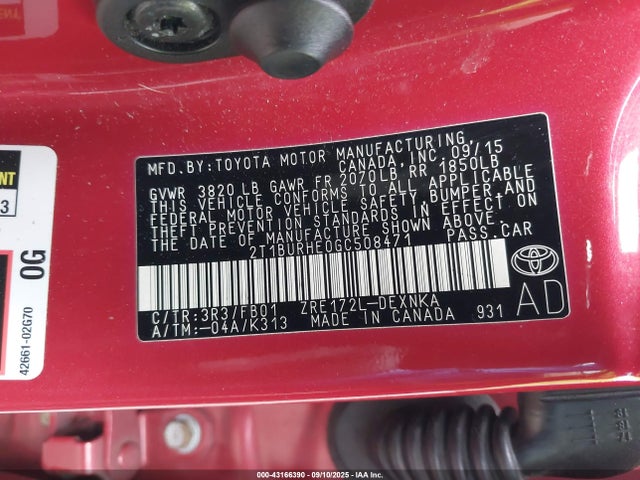 Toyota 2zr-fe 2016 2T1BURHE0GC508471 Image 9